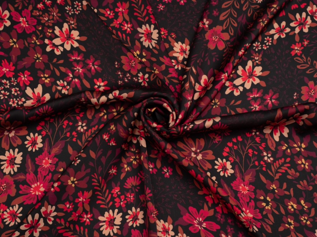 Minerva Exclusive Blossoming Floral Charmeuse Silky Satin Fabric Peace