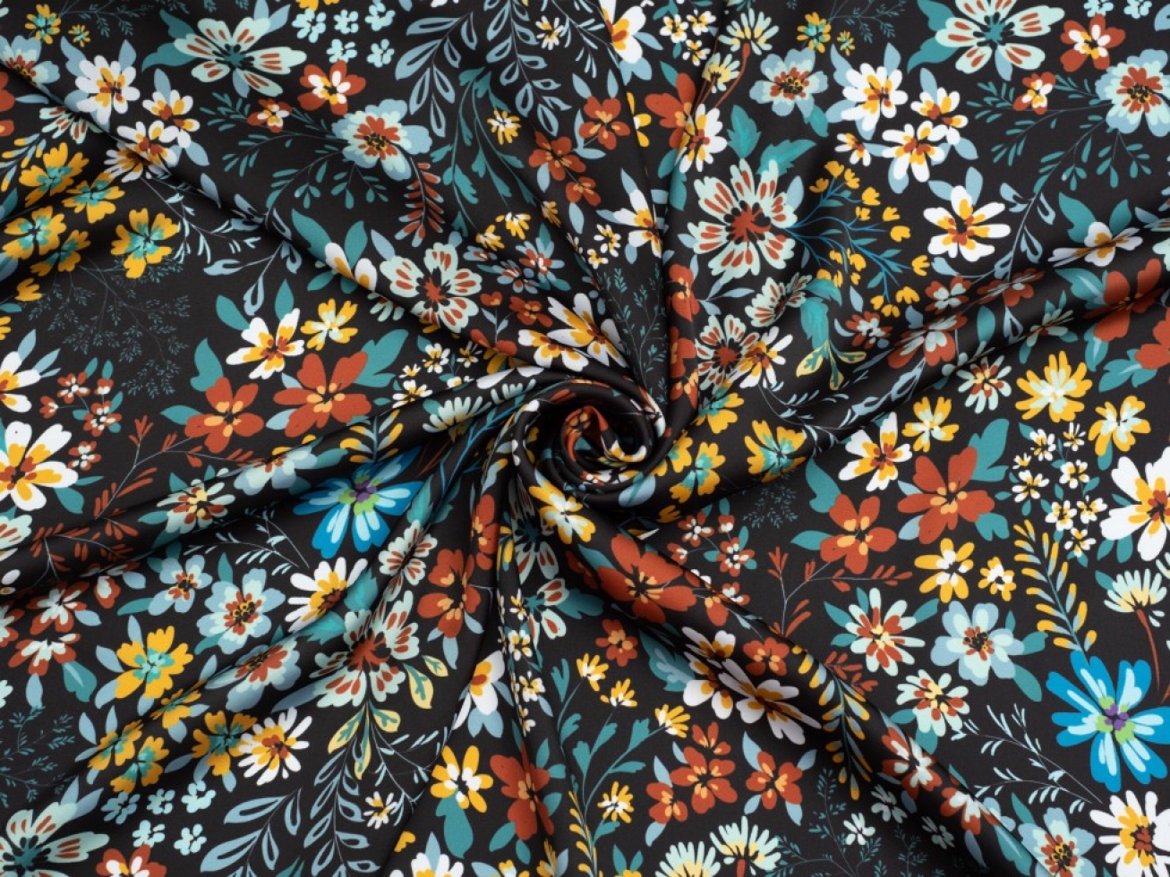 Minerva Exclusive Blossoming Floral Charmeuse Silky Satin Fabric Stillness