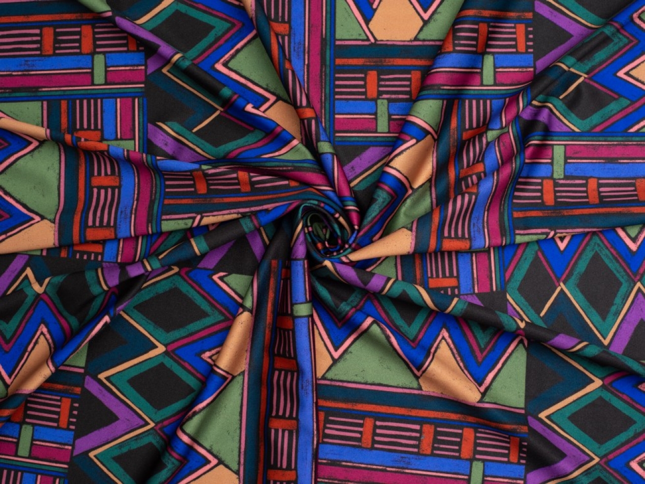 Minerva Exclusive Graphic Geometry Glossy Activewear Lycra Stretch Knit Fabric