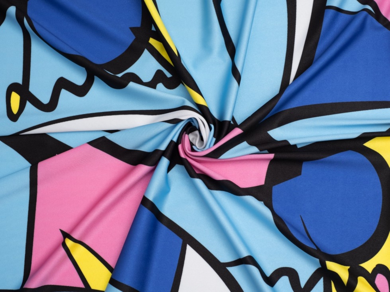 Minerva Exclusive Hyper Graphic Glossy Activewear Lycra Stretch Knit Fabric Aqua