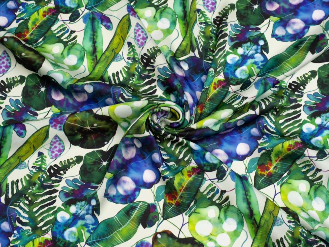 Minerva Exclusive Verdant Ferns Charmeuse Silky Satin Fabric