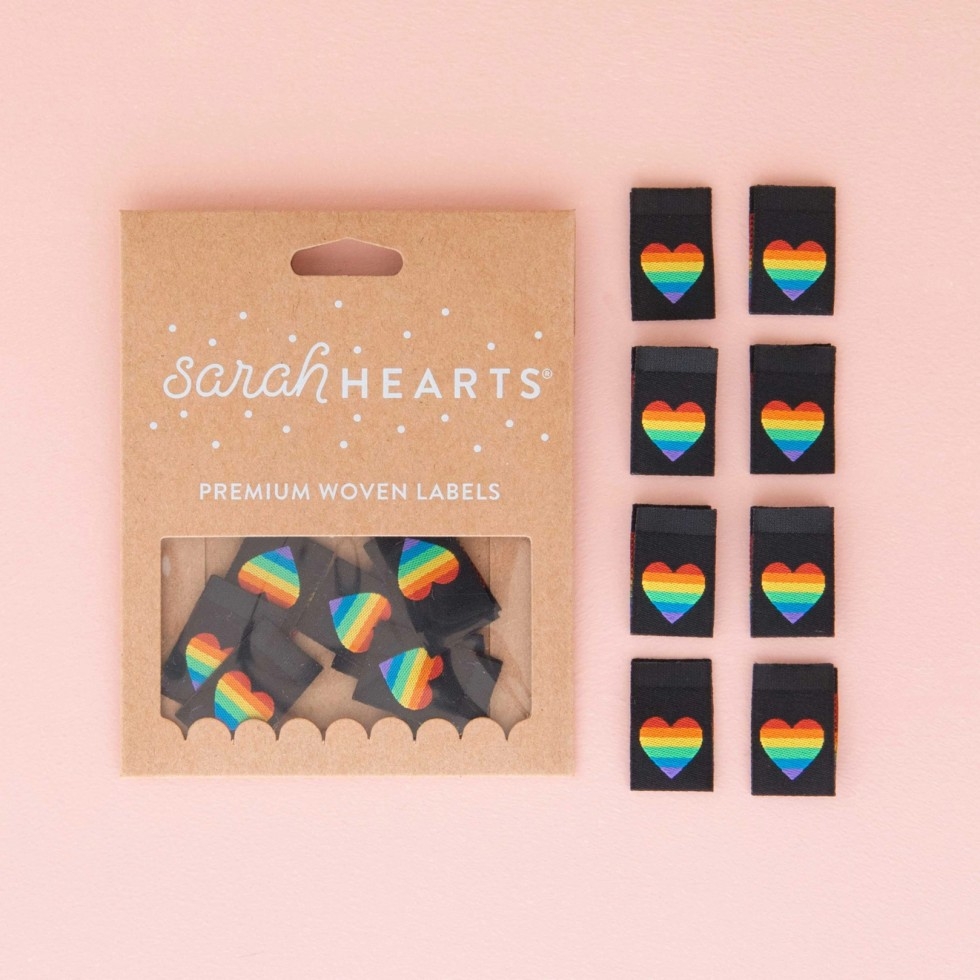 Sarah Hearts Pride Rainbow Heart Woven Labels