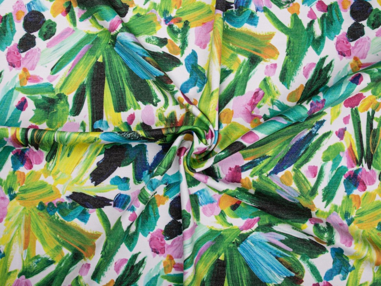 Minerva Exclusive Brushstroke Blooms Ponte Roma Double Stretch Knit Fabric