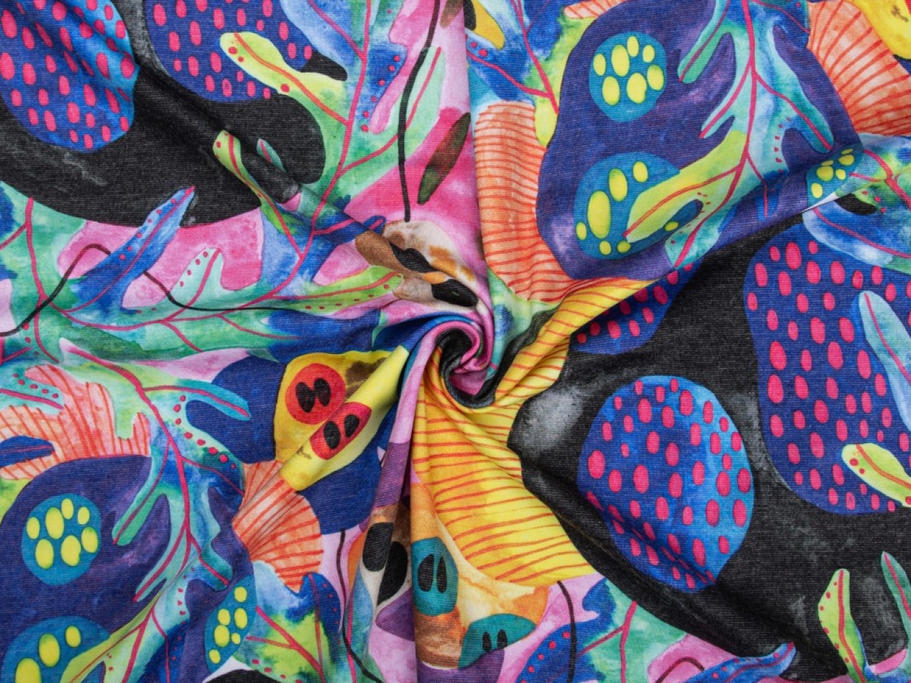 Minerva Exclusive Fertile Fronds Ponte Roma Double Stretch Knit Fabric Sunshine