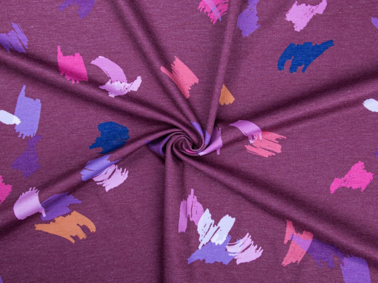 Minerva Exclusive Confetti Cascade Ponte Roma Double Stretch Knit Fabric Plum