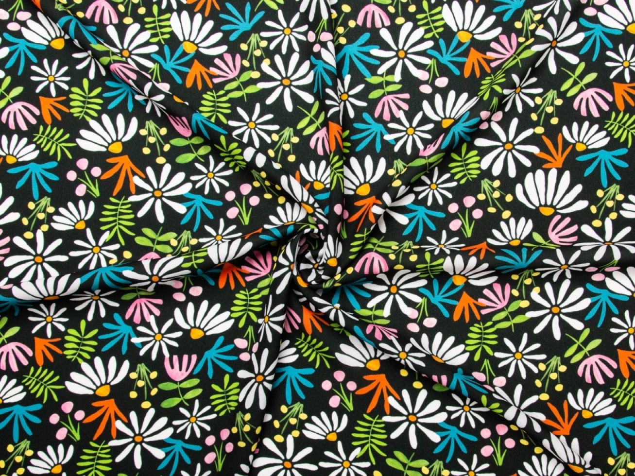 Minerva Exclusive Dawning Daisies Double Georgette Crepe Fabric Moss