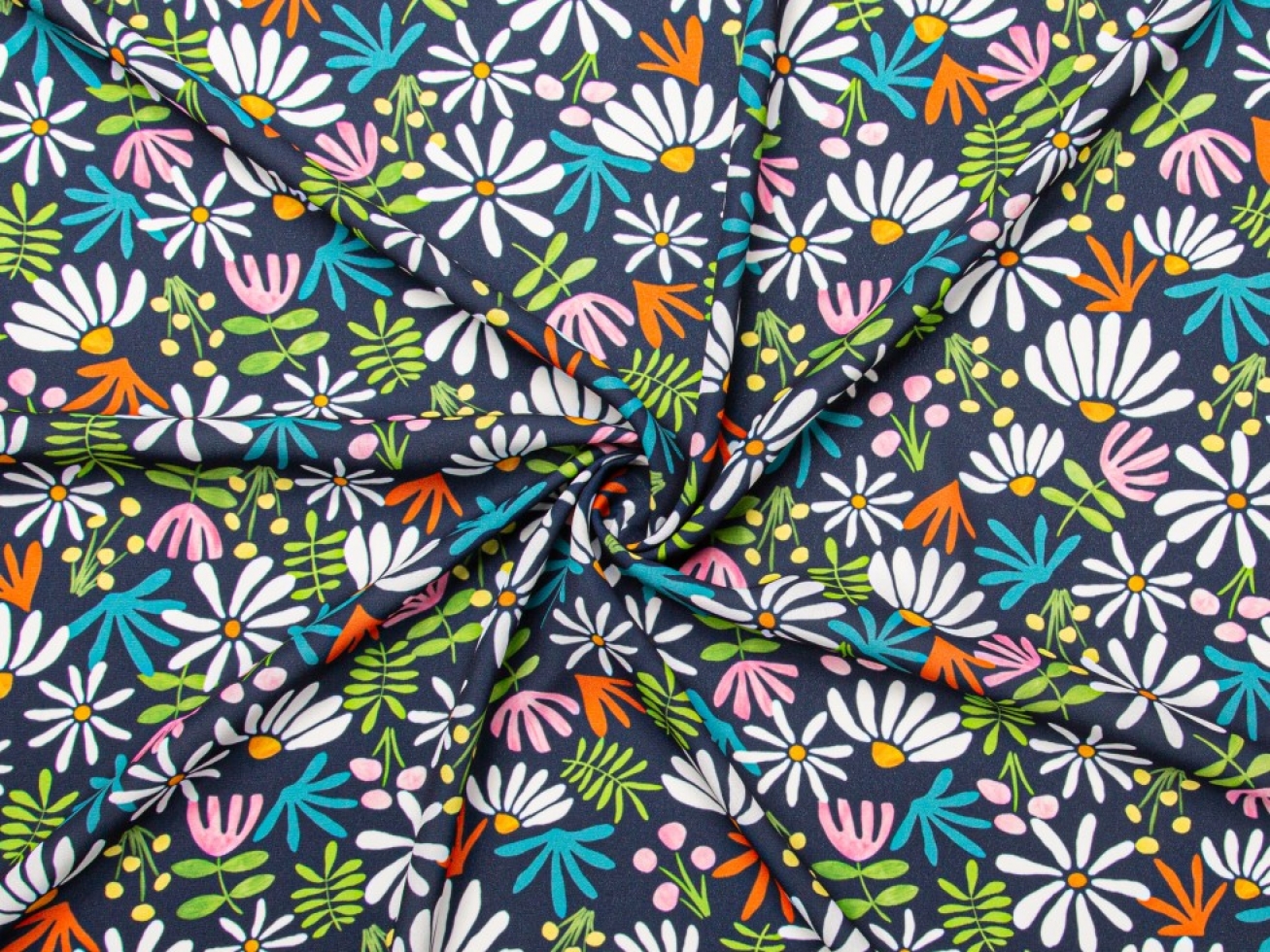 Minerva Exclusive Dawning Daisies Double Georgette Crepe Fabric Stone