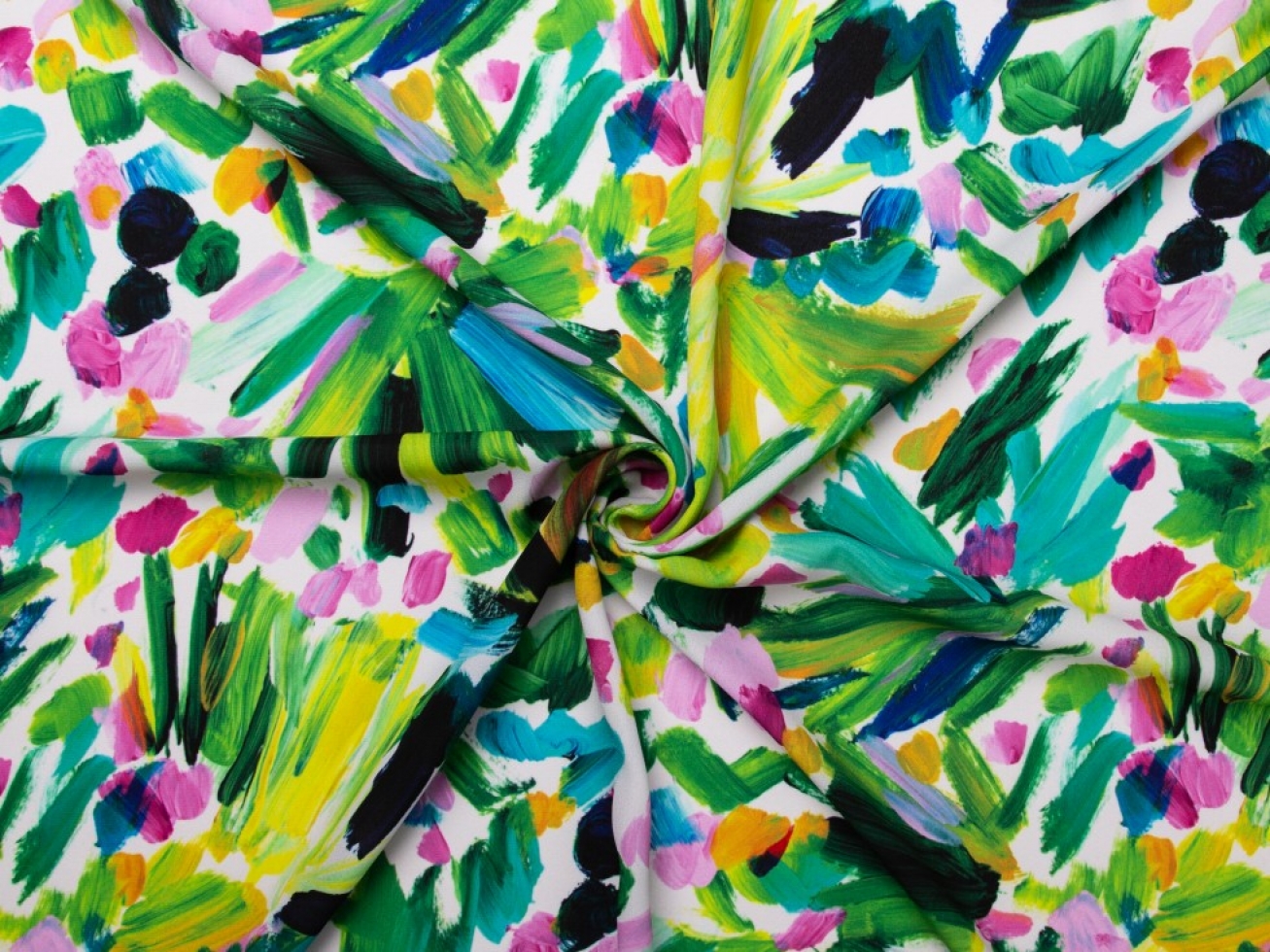 Minerva Exclusive Brushstroke Blooms Double Georgette Crepe Fabric
