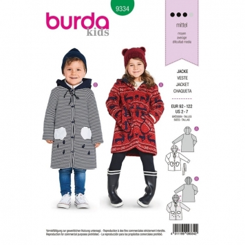 Burda Childrens Easy Sewing Pattern 9425 Zip Up Jackets in 3 Styles Burda-9425 