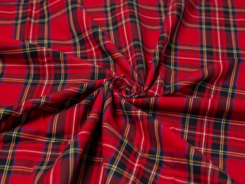 Dressmaking Fabric, Lowland Tartan Wool Mix Coating - Red
