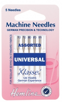 Hemline Sewing Machine Needles - Universal - Mixed Fine - Pack of 5