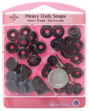 Hemline Heavy Duty Snaps, 15mm x 12 sets - Nickel