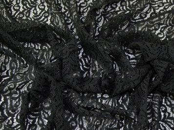 Black Floral Corded Lace Fabric By John Louden