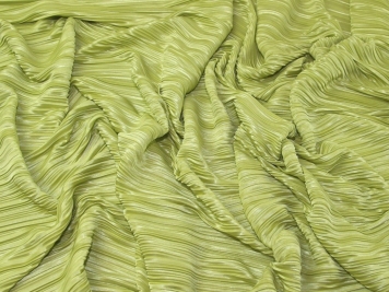 Sold per metre Citrus Green Pleated Satin Dress Fabric 
