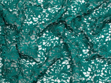 Deep teal green lace fabric - Chantilly lace - lace fabric from