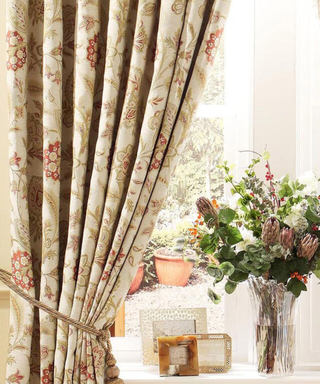 Bellagio Floral - Terracotta, Pencil Pleat Curtains