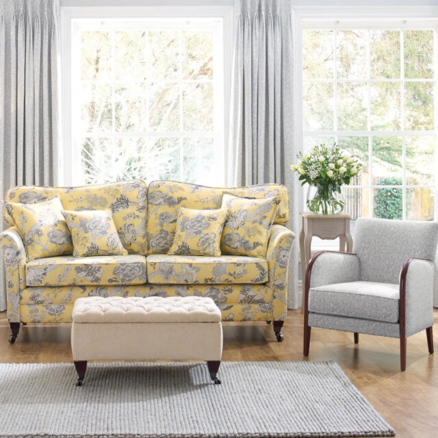 Blenheim - Saffron Sofa, Althorp Dove Grey Chair, Reupholstery