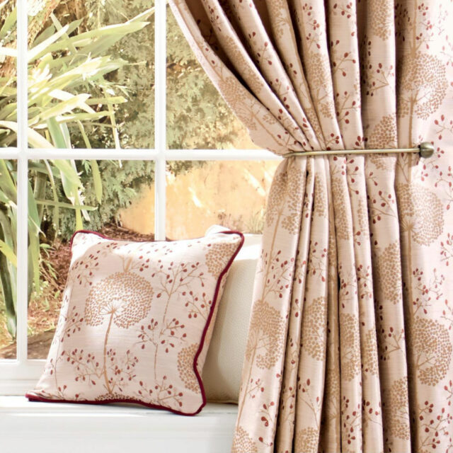 Moonseed - Cranberry, Pencil Pleat Curtains