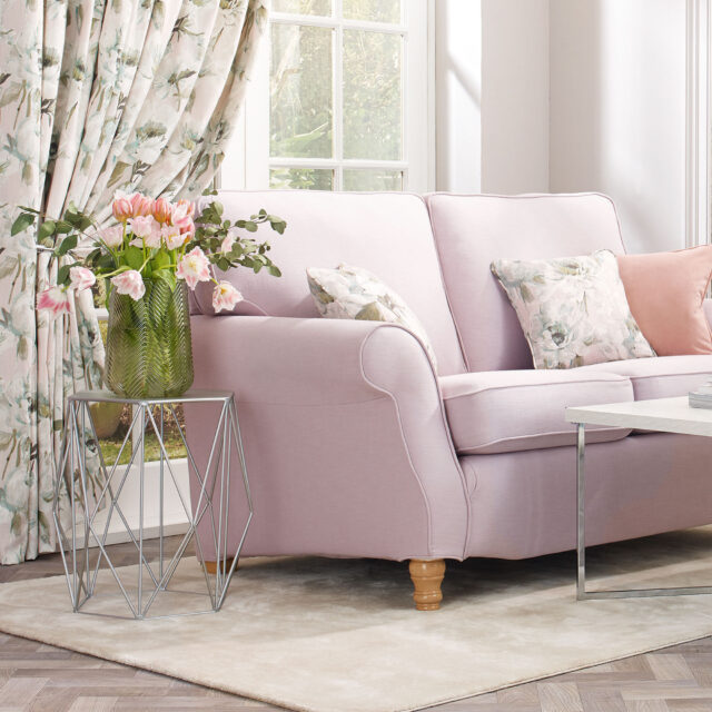 Curtains in Peony - Blush, Sofa Covers in Bayswater - Blush