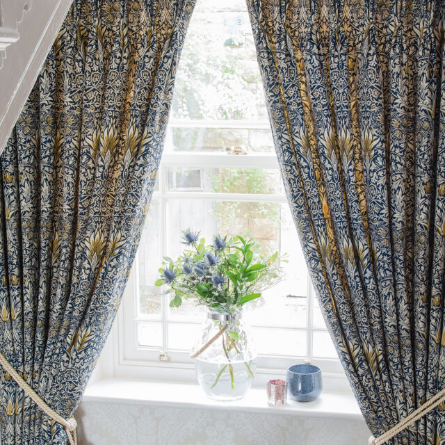 Snakeshead - Indigo/Hemp, Pinch Pleat Curtains