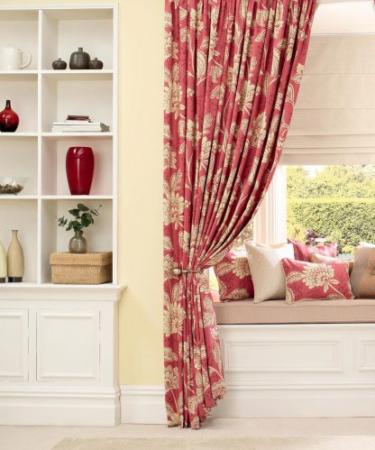 Charlton - Red, Pencil Pleat Curtains